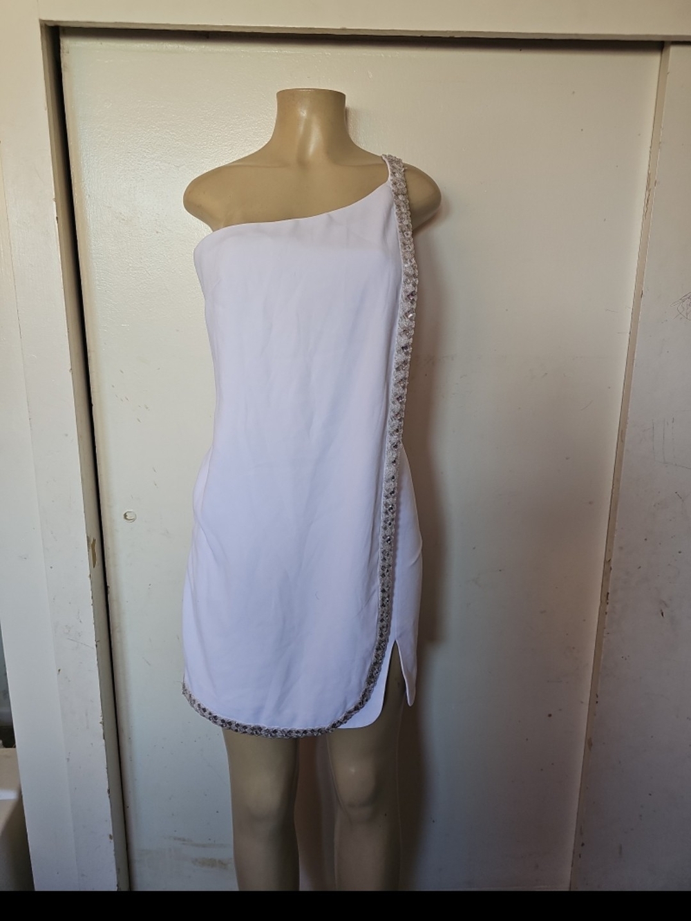 Marciano White One-Shoulder Embellished Mini Dress